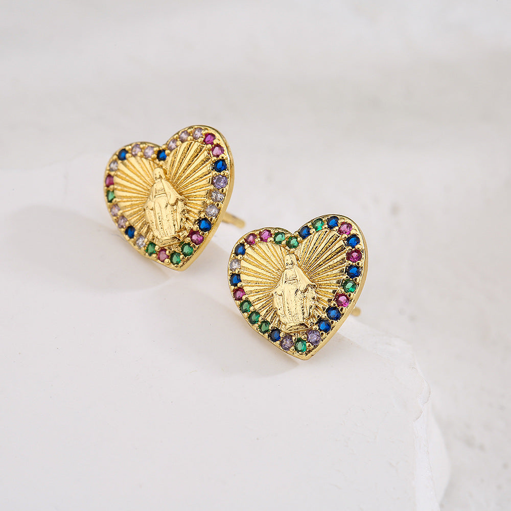 Minimalist Modern Geometric Copper Stud Earrings with Micro-Pave Zirconia for Women