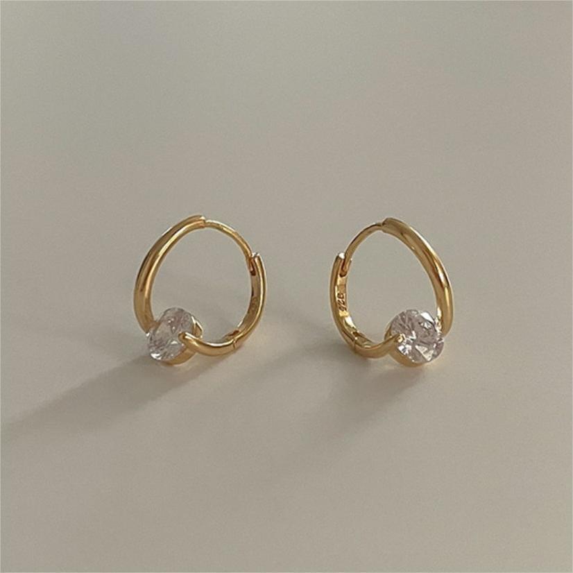 Minimalist Geometric Letter-Shaped 925 Sterling Silver Earrings with Rhinestone Inlay and Plated Finish