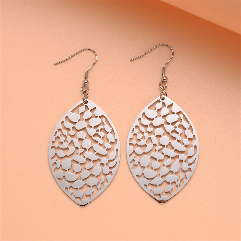Hip Hop Style Geometric Stainless Steel Tree Leaf Earrings with Plating Finish for Women and Men