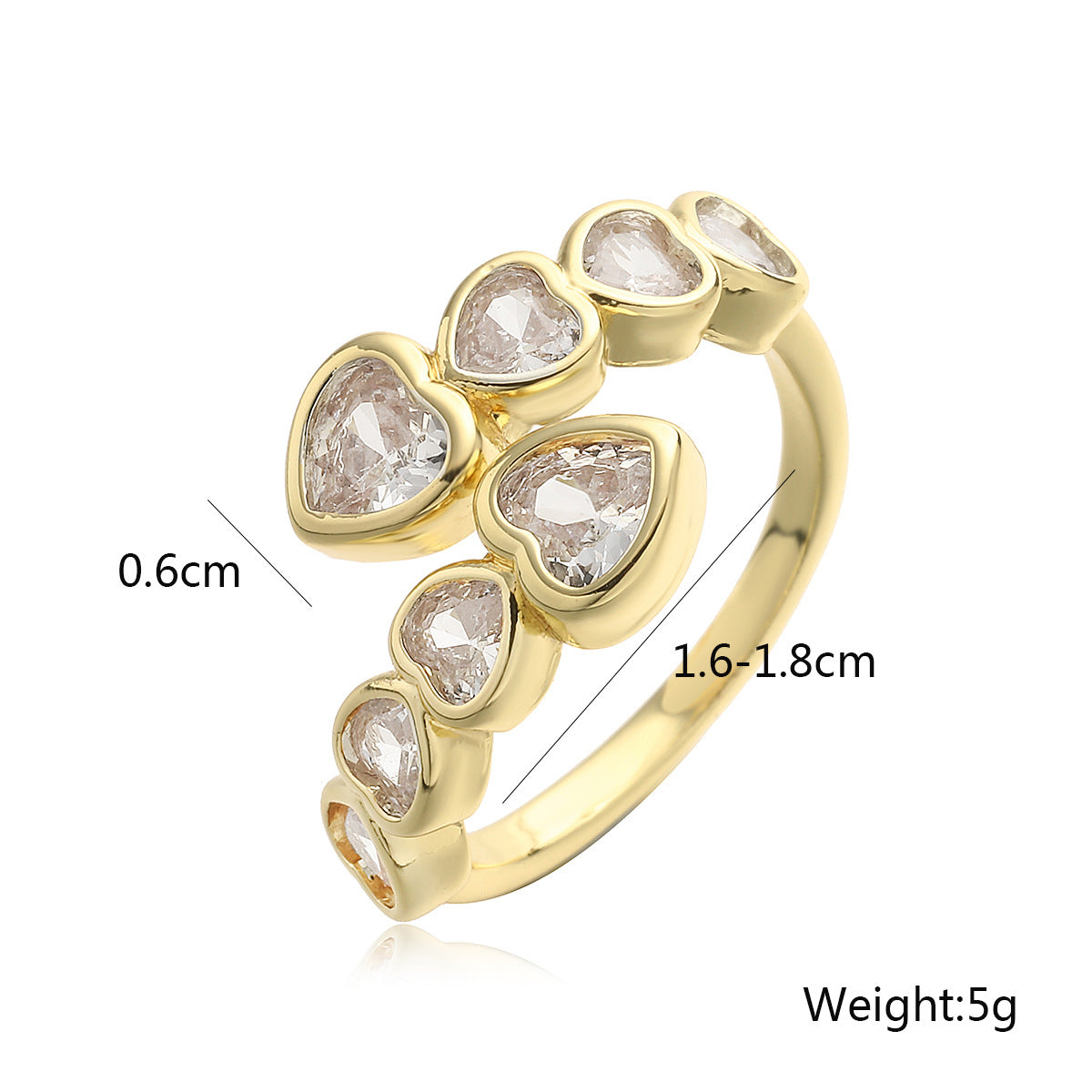 Minimalist Geometric Open Ring for Women in Brass with Real Gold Plating and Zircon Inlay