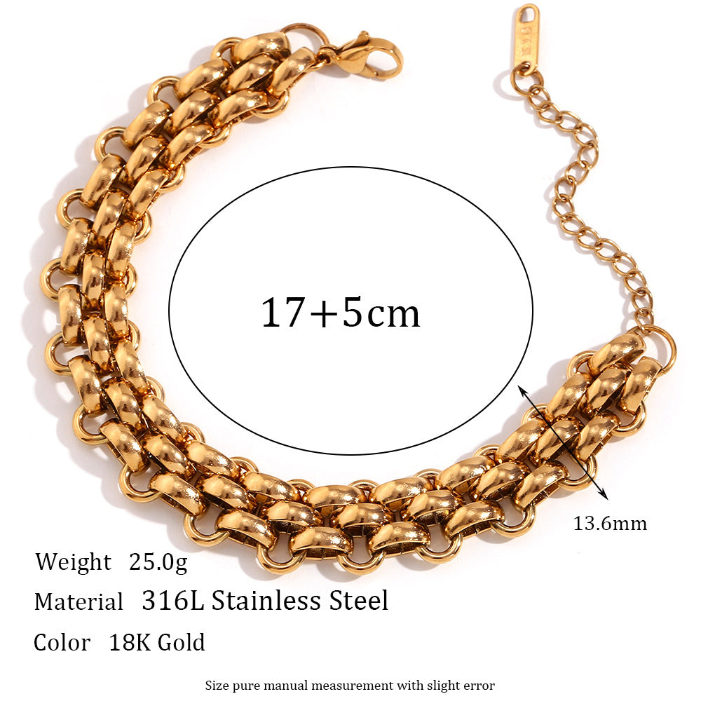 Collana Artigianale Minimalista Geometrica Placcata Oro 18K in Acciaio Inossidabile con Catena Intrecciata a Tre Strati