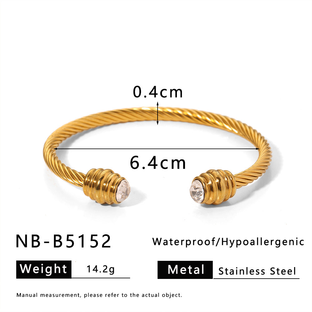 Bracciale minimalista in acciaio al titanio con filo intrecciato, placcato oro, catena a cavo in acciaio inossidabile, design ad anello geometrico