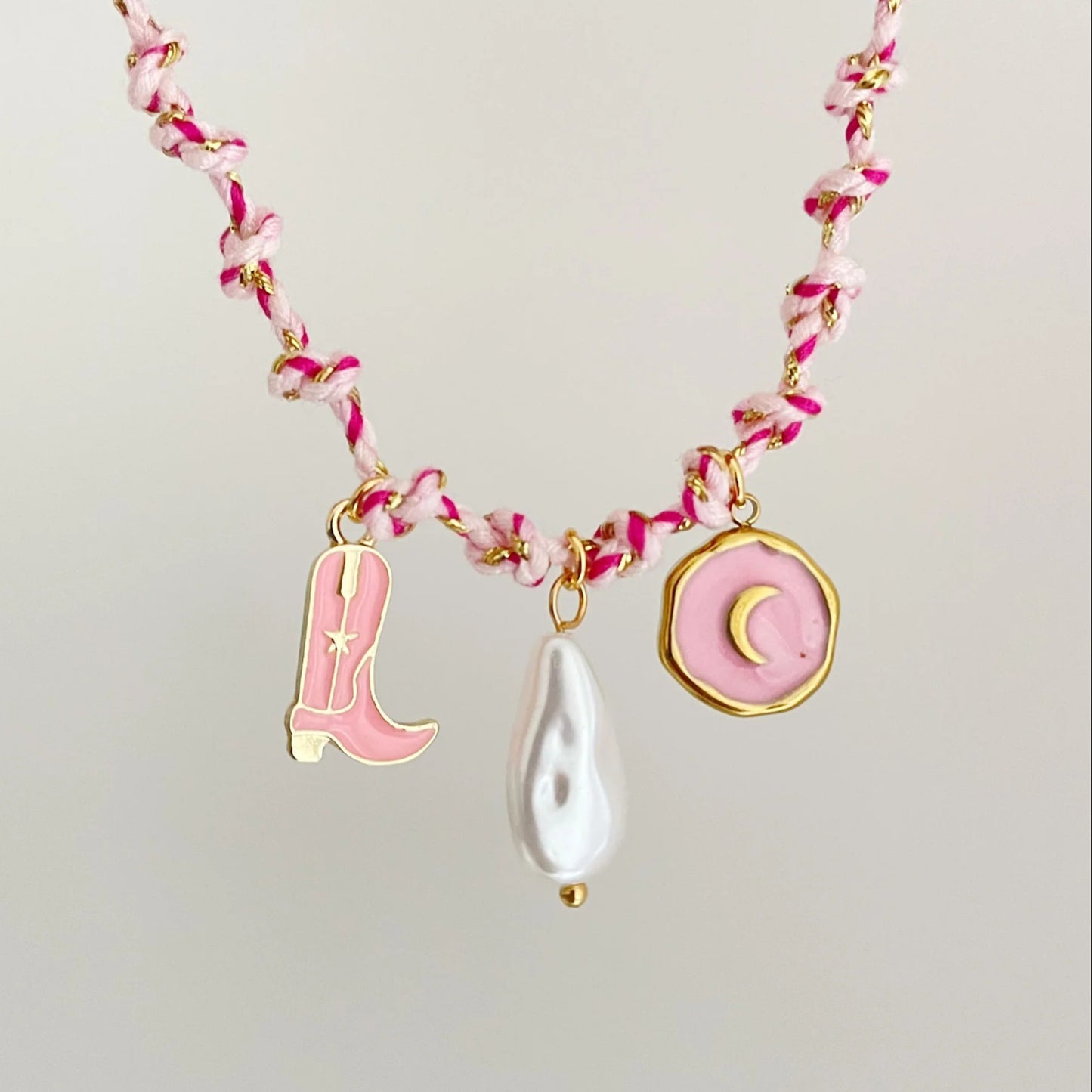 Dopamine Colorful Cord Necklace with Geometric Ocean-Themed Pendant in Plated Copper for Unisex Wear