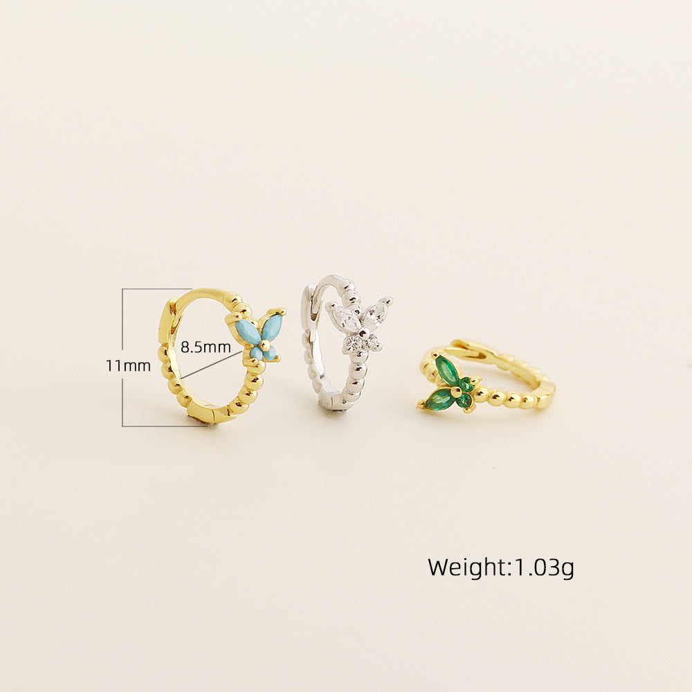 Pendientes de Plata de Ley 925 con Diseño de Mariposa de Estilo Vintage Francés y Incrustaciones de Pedrería para Mujer