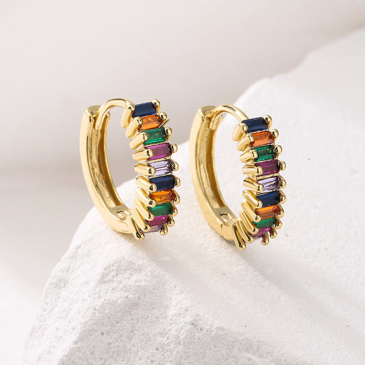 Pendientes geométricos de cobre en forma de T con baño de oro de 18 quilates y circonitas cúbicas para mujer