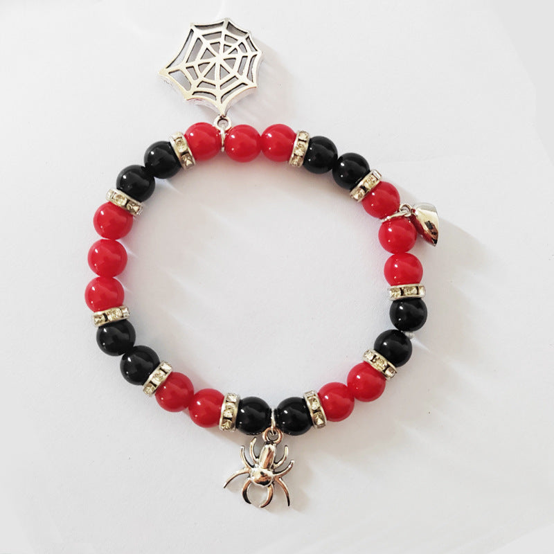 Unisex Halloween Spider Heart Magnetic Beaded Bracelet Alloy
