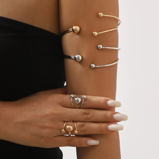 Anillo de puño de doble capa con forma geométrica ajustable para mujer, de hierro con acabado chapado
