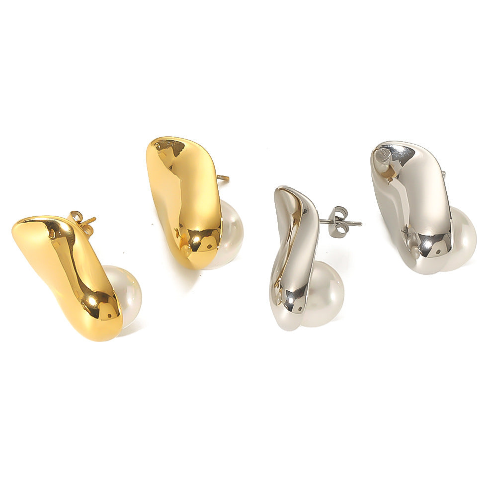 Minimalist Geometric Stainless Steel Gold-Plated Ear Cuffs with Pearl Inlay for Women