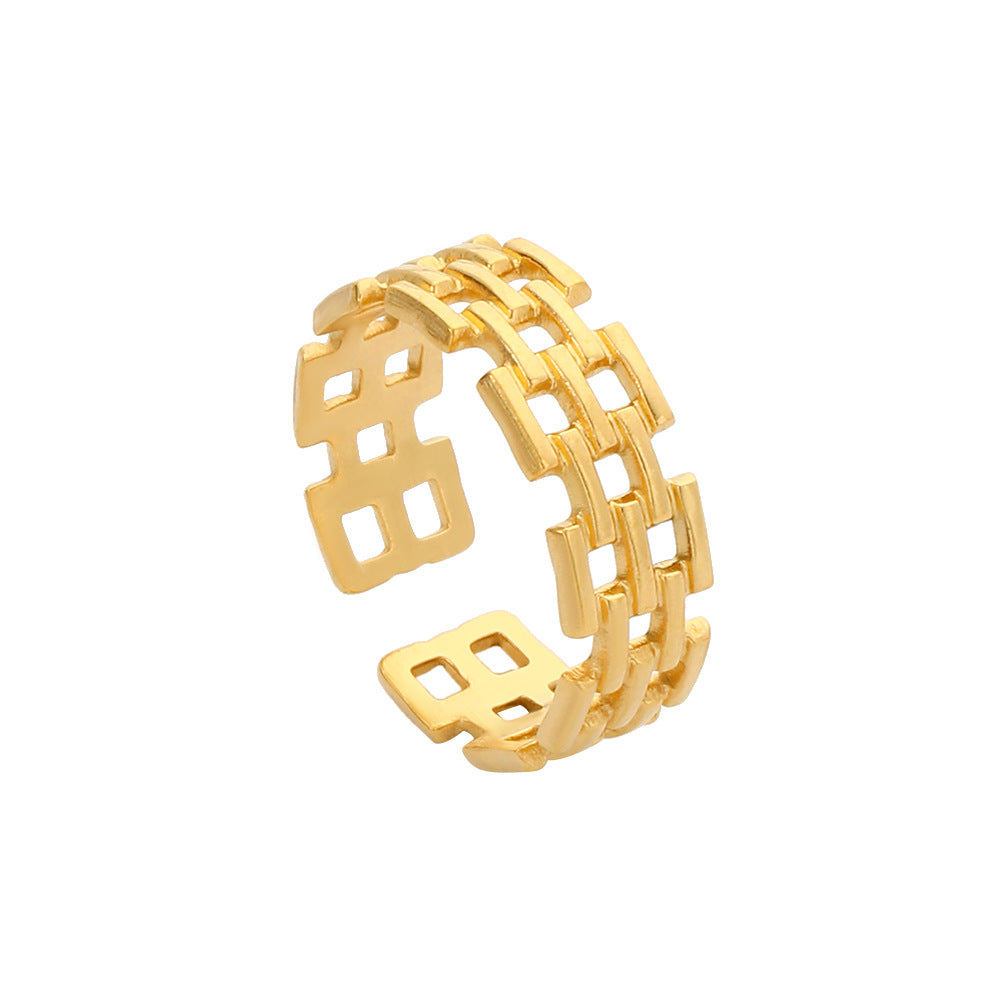 Anello da donna regolabile geometrico minimalista in acciaio inossidabile con design cavo e finitura placcata