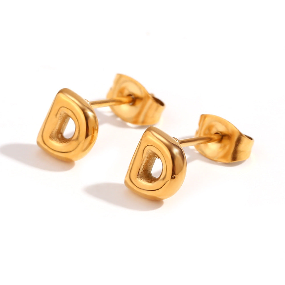 Orecchini a perno da donna con lettera geometrica moderna minimalista in acciaio al titanio placcato oro 18K