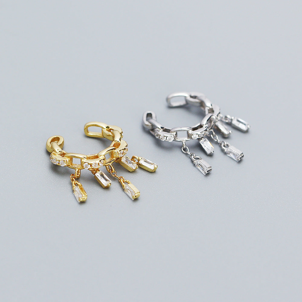 Orecchini a Clip in Argento Sterling S925, Geometrici, Dolci e Audaci, con Nappa, da Donna