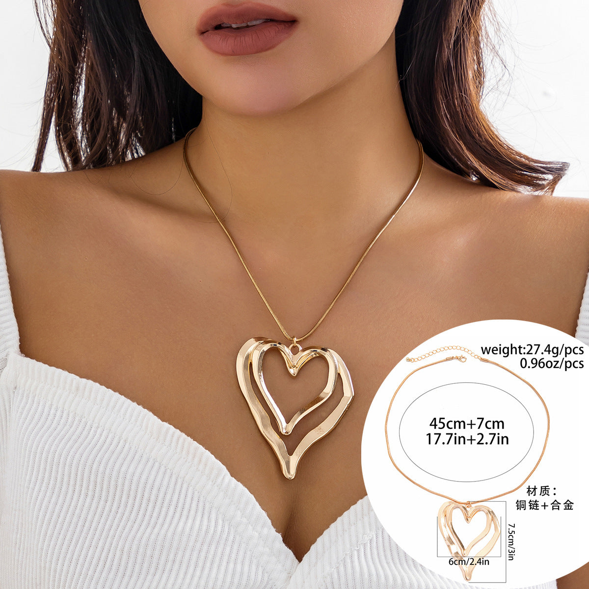 Sweet and Edgy Heart-Shaped Alloy Necklace with Plated Finish Adjustable Velvet Wax Cord