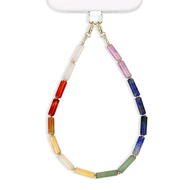 Bohemian Natural Amethyst Rectangle Crystal Beaded Phone Charm Strap