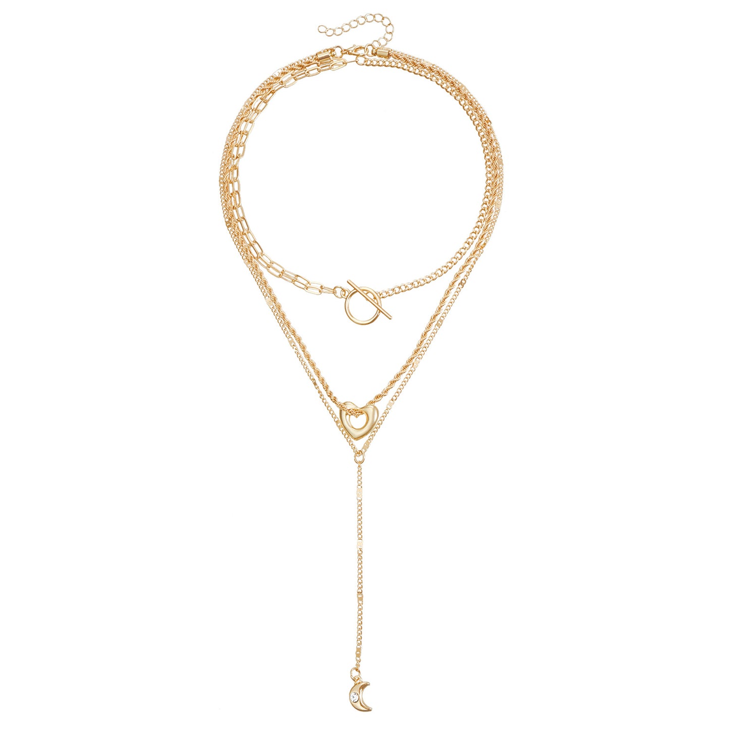 Retro Heart and Crescent Pendant Necklace for Women with Alloy Material and Plated Finish on Delicate Clavicle Chain