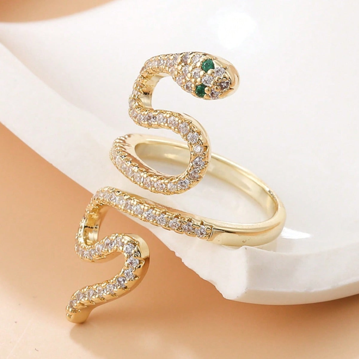 Anillo de cobre con forma de serpiente estilo Hip Hop con incrustaciones de circonitas para mujer