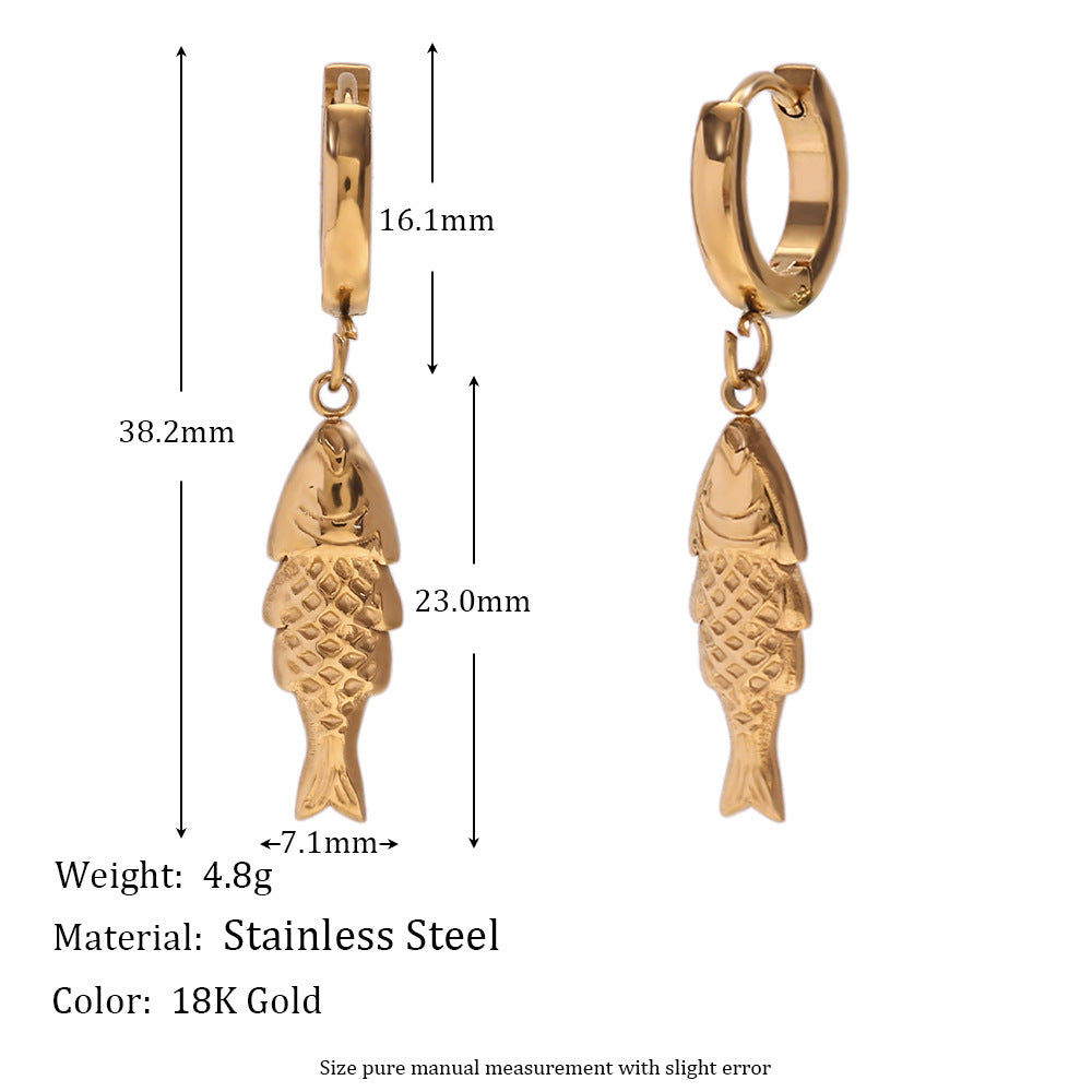 Pendientes Minimalistas de Tortuga, Caballito de Mar y Delfín de Moda en Acero Inoxidable con Baño de Oro de 18K para Mujer