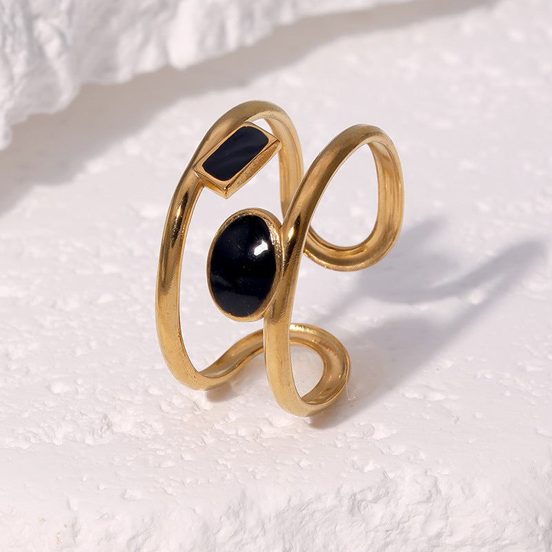 Vintage Minimalist Geometric Open Ring 18K Gold Plated Stainless Steel Jewelry for Women