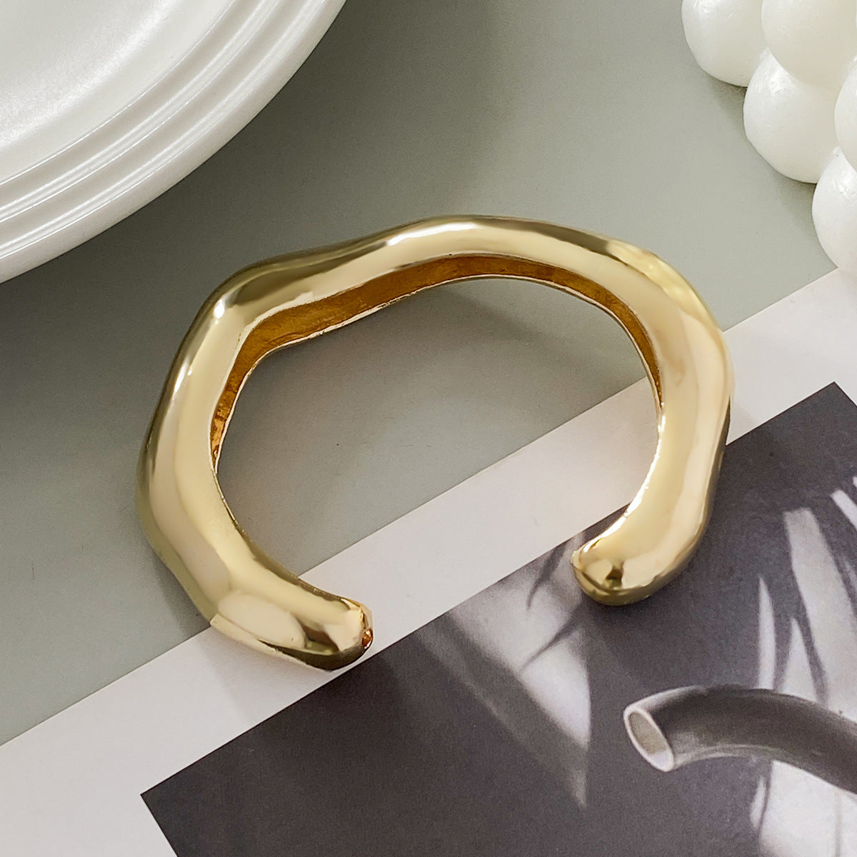 Irregular Geometric Plated Metal Cuff Bracelet Set