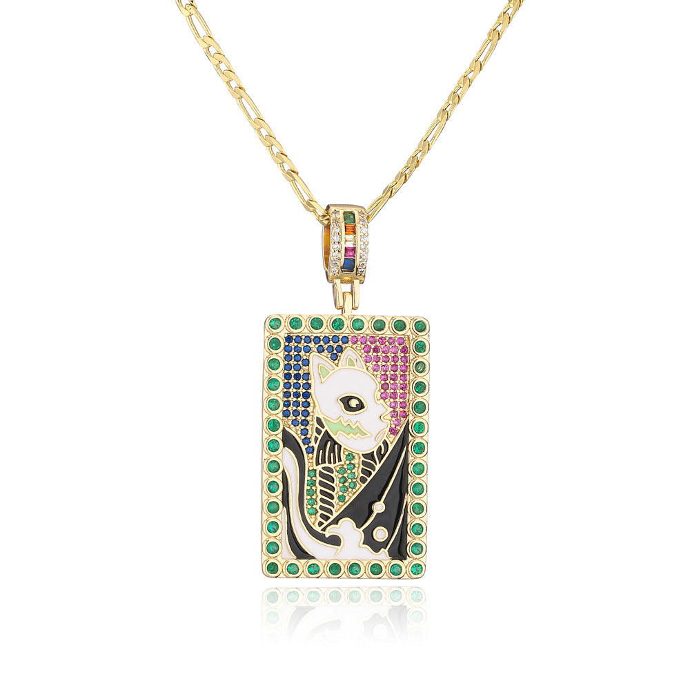 Minimalist Geometric Copper Pendant Necklace with 18K Gold Plating and Enamel Finish Featuring Zircon Accent
