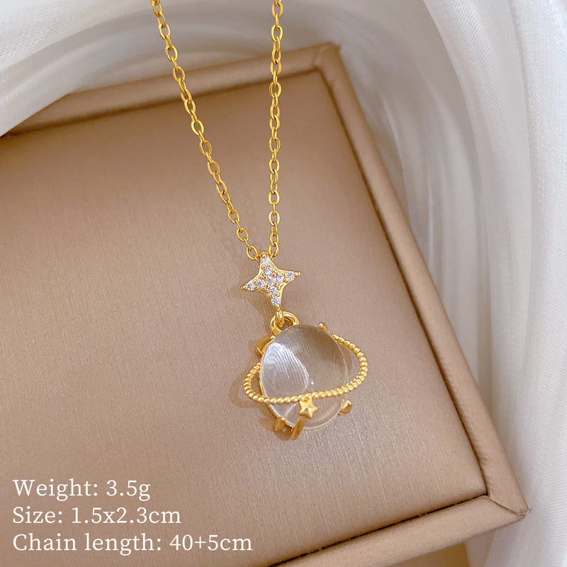 Sweet Elegant Geometric Moon Titanium Steel Plated Rhinestone Necklace for Unisex