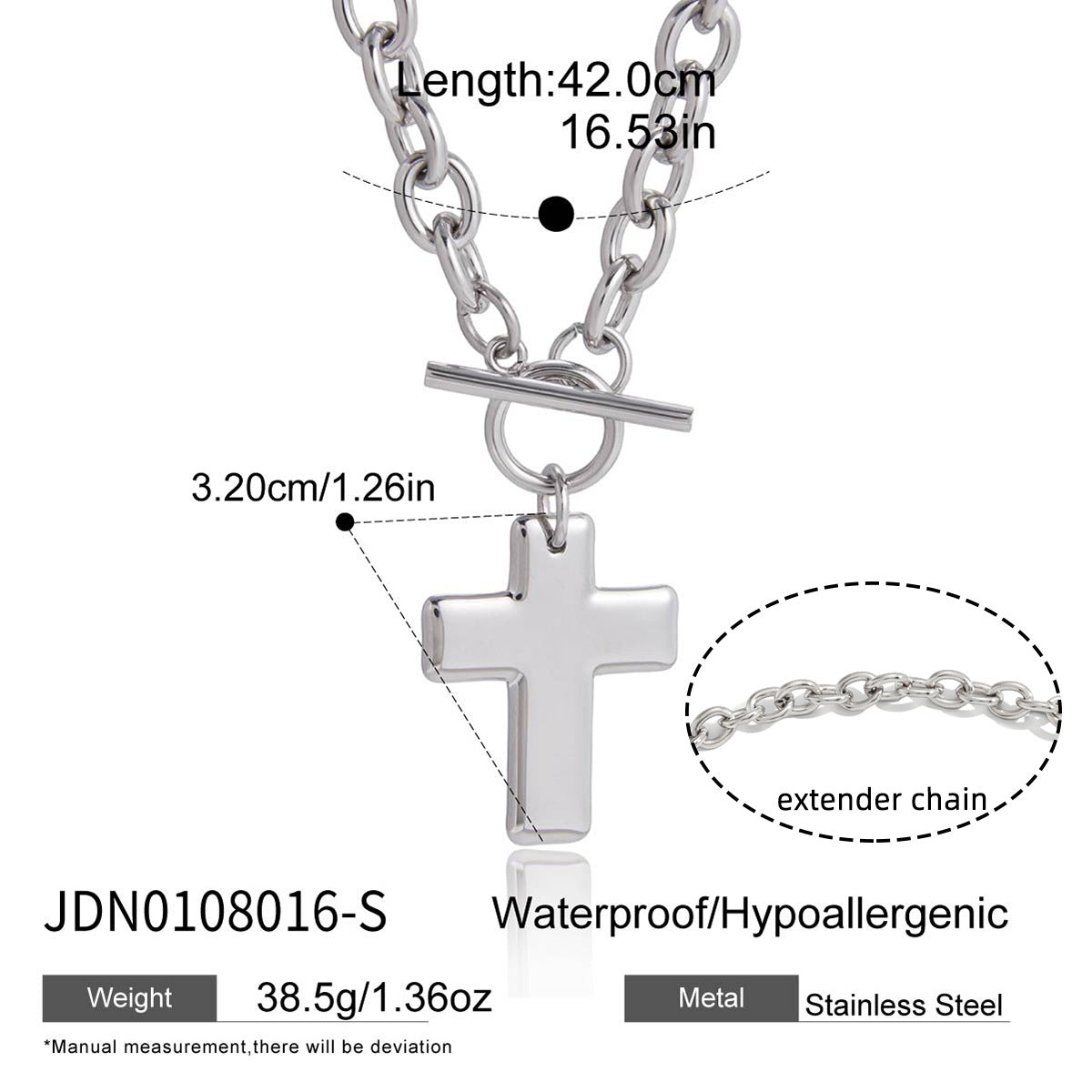 Minimalist 18K Gold Plated Stainless Steel Cross Necklace PVD Geometric Pendant Cable Chain for Unisex