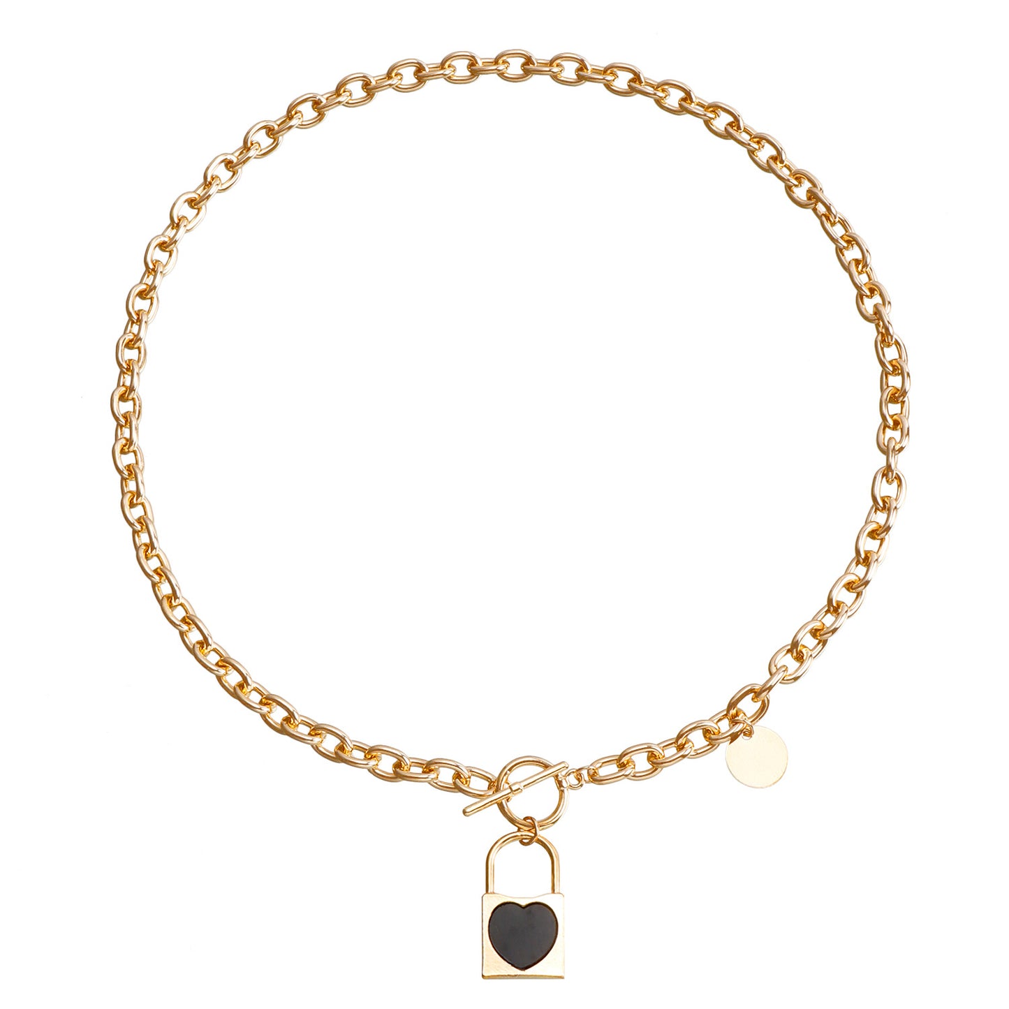 Minimalist Luxury Geometric Black Imitation Mother of Pearl Lock Pendant Aluminum Alloy Chain Necklace for Women