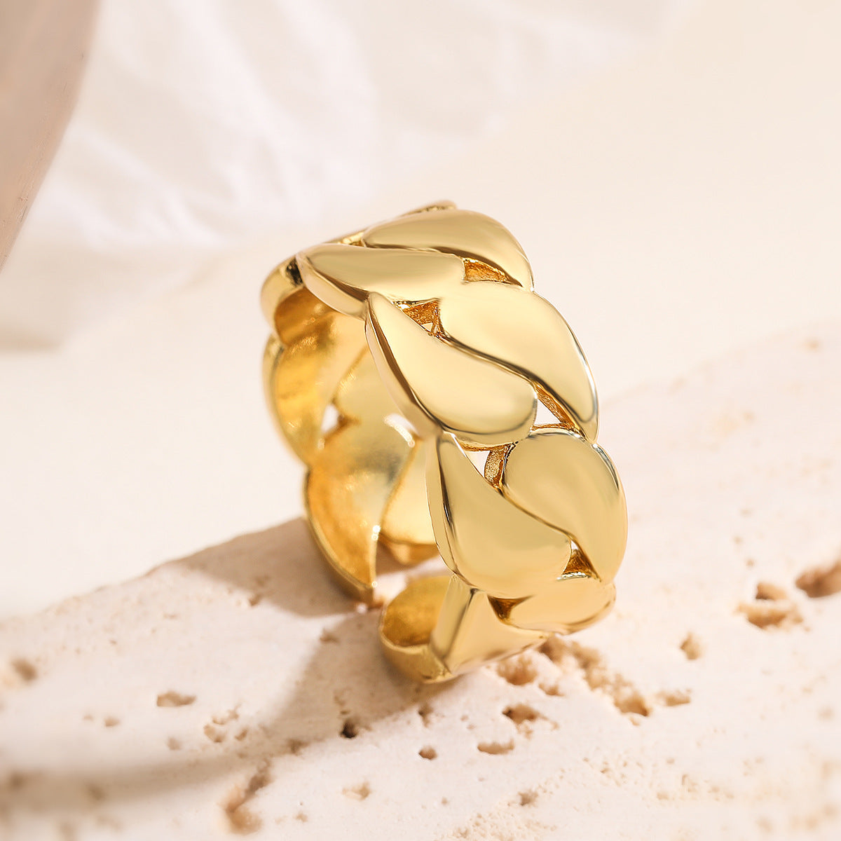 Minimalist Geometric Adjustable Ring for Women in Brass with Gold Plating Vintage-Inspired Irregular Design