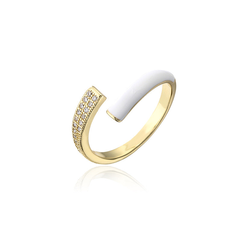 Geometric Gold Plated Brass Drip Oil Cubic Zirconia Inlay Ring for Women