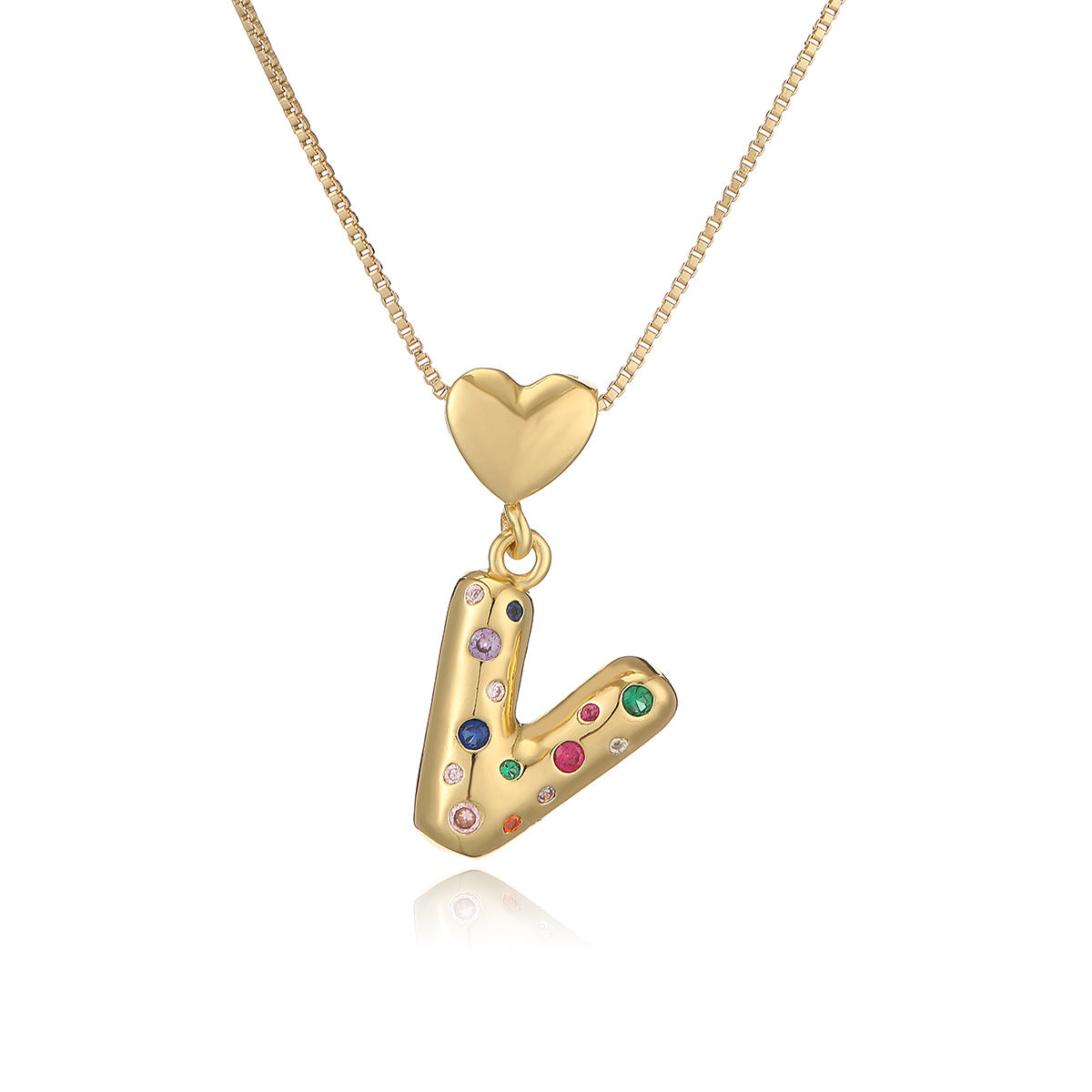 Collana Pendente Minimalista a Lettera in Rame Placcato Oro 18K con Intarsio di Zirconi per Donna