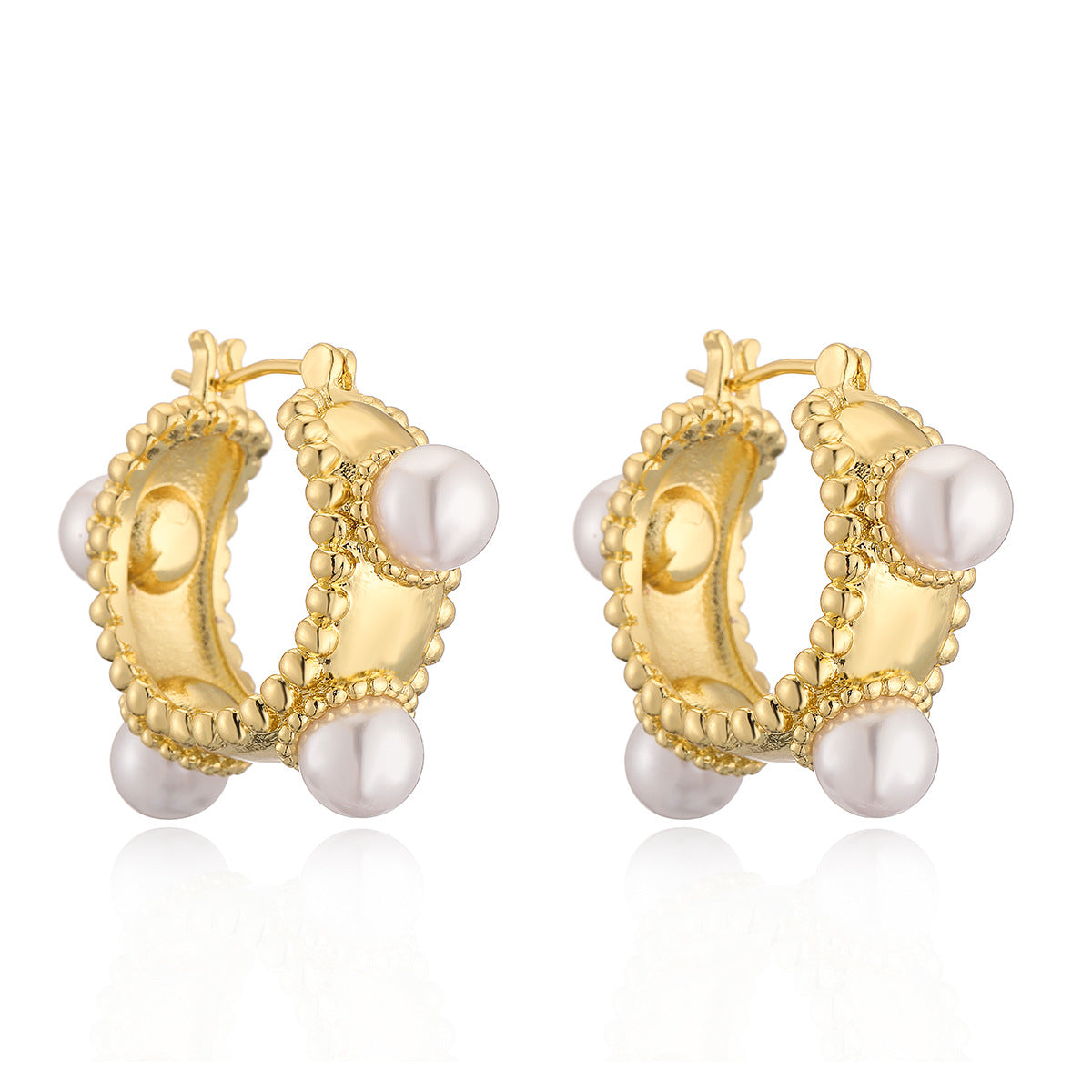 Minimalist Geometric Copper Ear Cuffs with Gold Plating and Micro-Pave Pearl Accents for Women