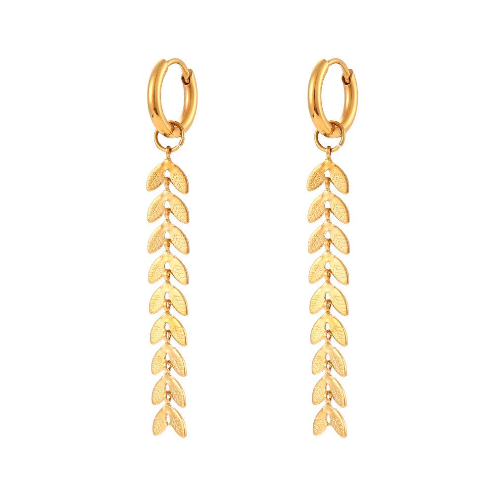 Minimalist Fashion Ear Cuffs with Geometric Leaf Shape Stainless Steel Earrings with 18K Gold Plating and Fish Tail Chain
