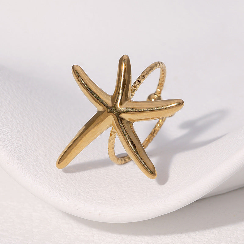 Anello aperto da donna a stella marina in acciaio inossidabile placcato oro 18K di lusso