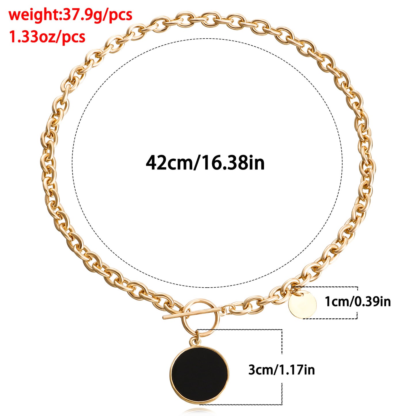 Geometric Style Black Mother-of-Pearl Pendant Necklace for Women with Thick Alloy Chain and Electroplated Finish