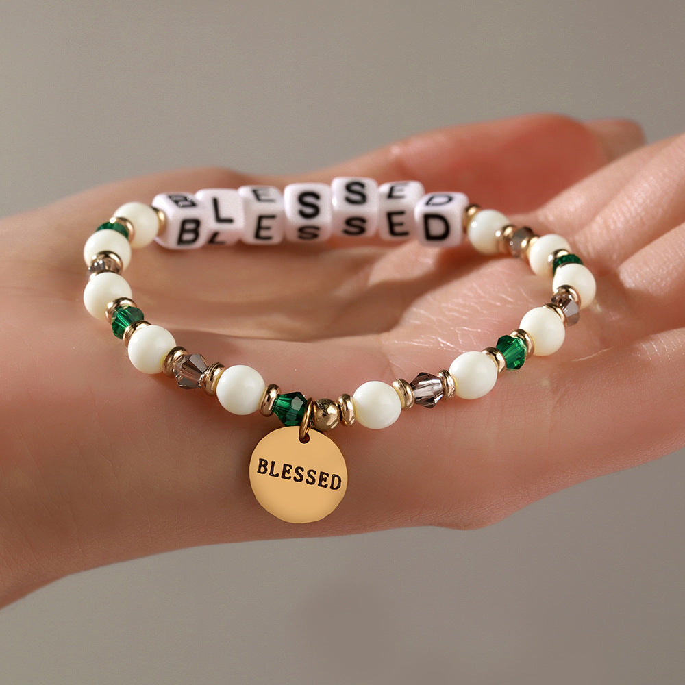 Sweet Acrylic Letter Charm Bar Bracelet for Women DIY Name Beaded Hand Jewelry