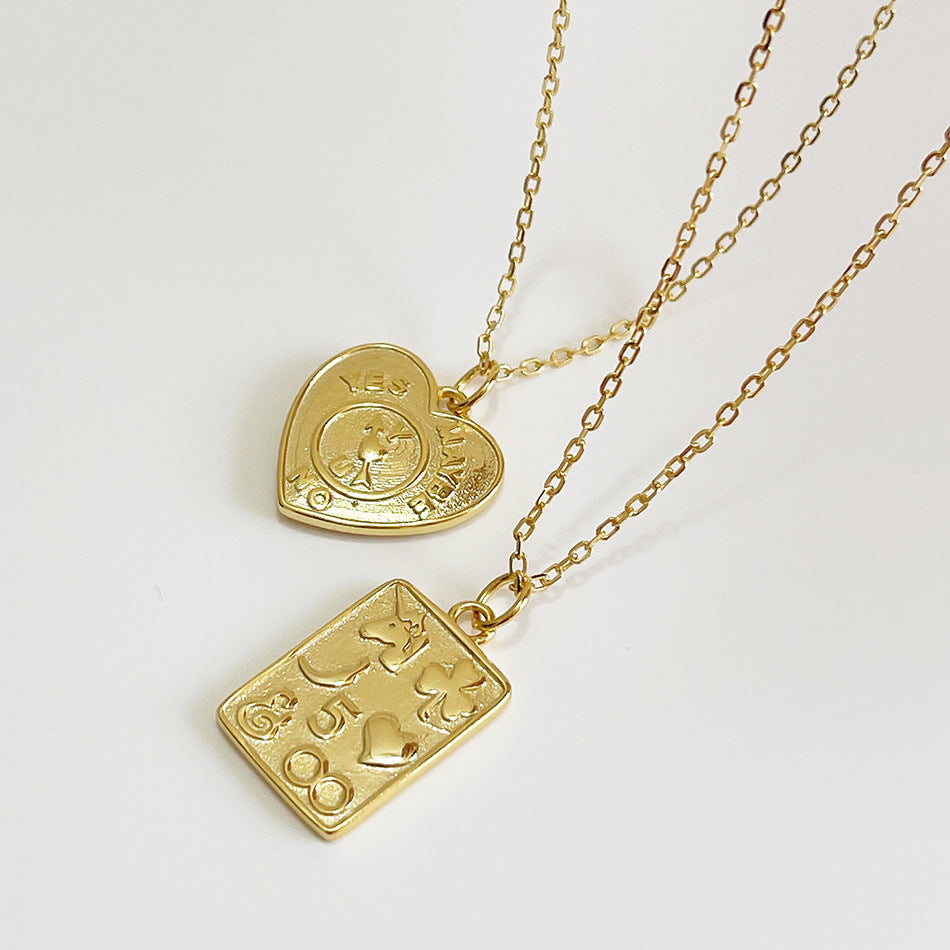 Dolce collana in argento sterling 925 placcato oro con cuore geometrico