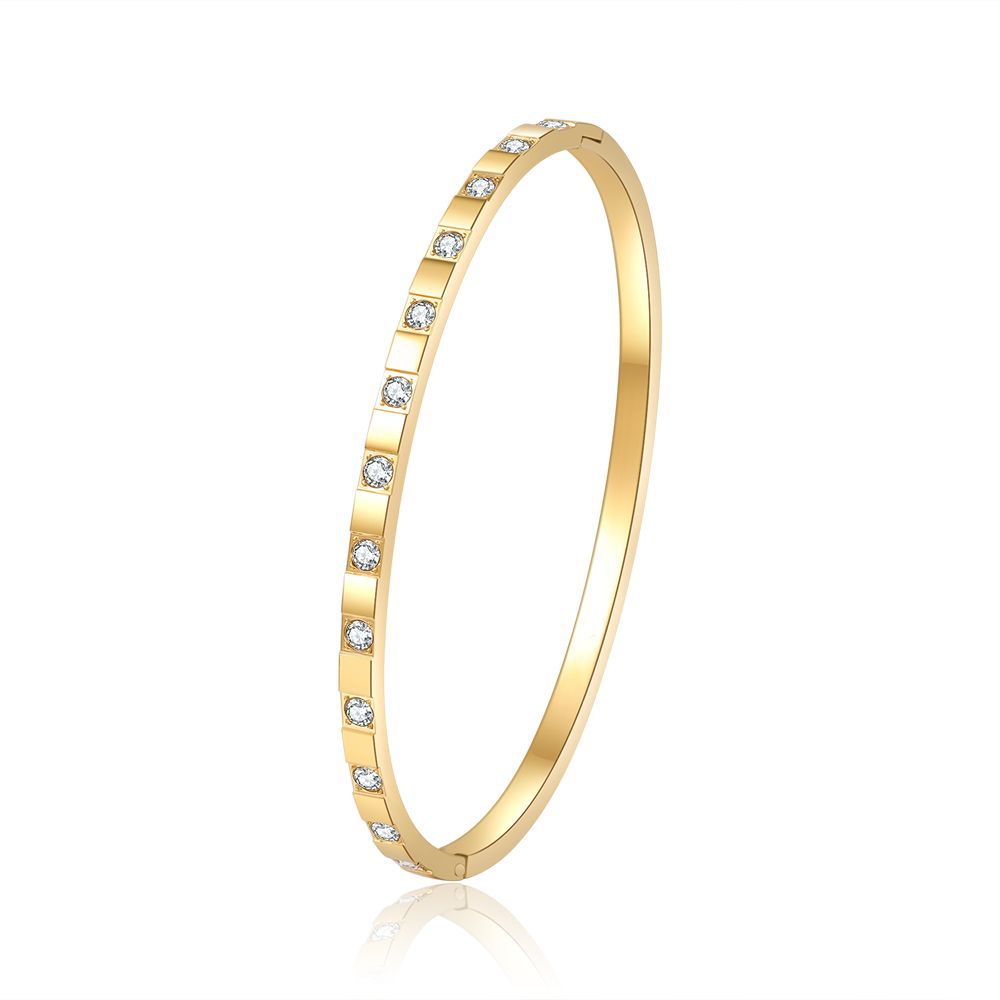 Vintage Geometric Titanium Steel Cuff Bracelet with Green Cubic Zirconia Inlay for Women