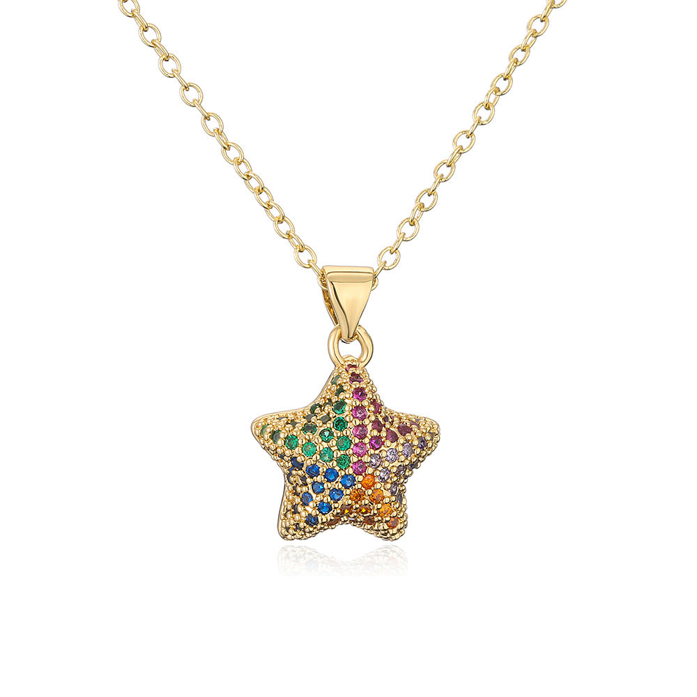 Collana con ciondolo a stella geometrica minimalista da donna con base in rame placcata in oro 18 carati e zirconi cubici micro-pavé