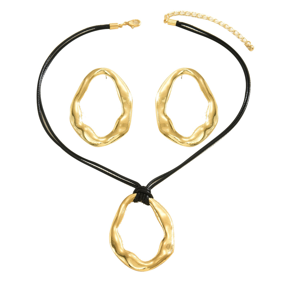 Set Collana con Pendente Circolare a Doppio Strato Piegato Geometrico Minimalista da Donna con Orecchini Coordinati in Lega di Zinco con Finitura Placcata