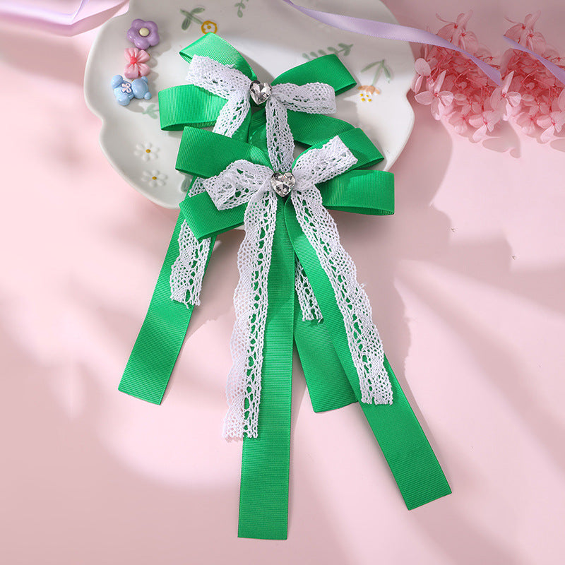 Sweet Cute Bow Hair Clip for Girls with Lace Ribbon and Ruffled Design, Plastic Resin Duckbill Hairpin in Princess Style