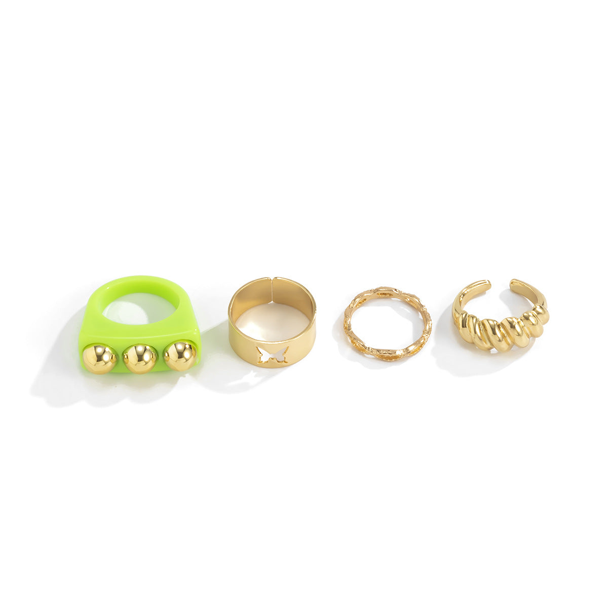Set de anillos apilables geométricos con forma de mariposa para mujer, de aleación con acabado galvanizado