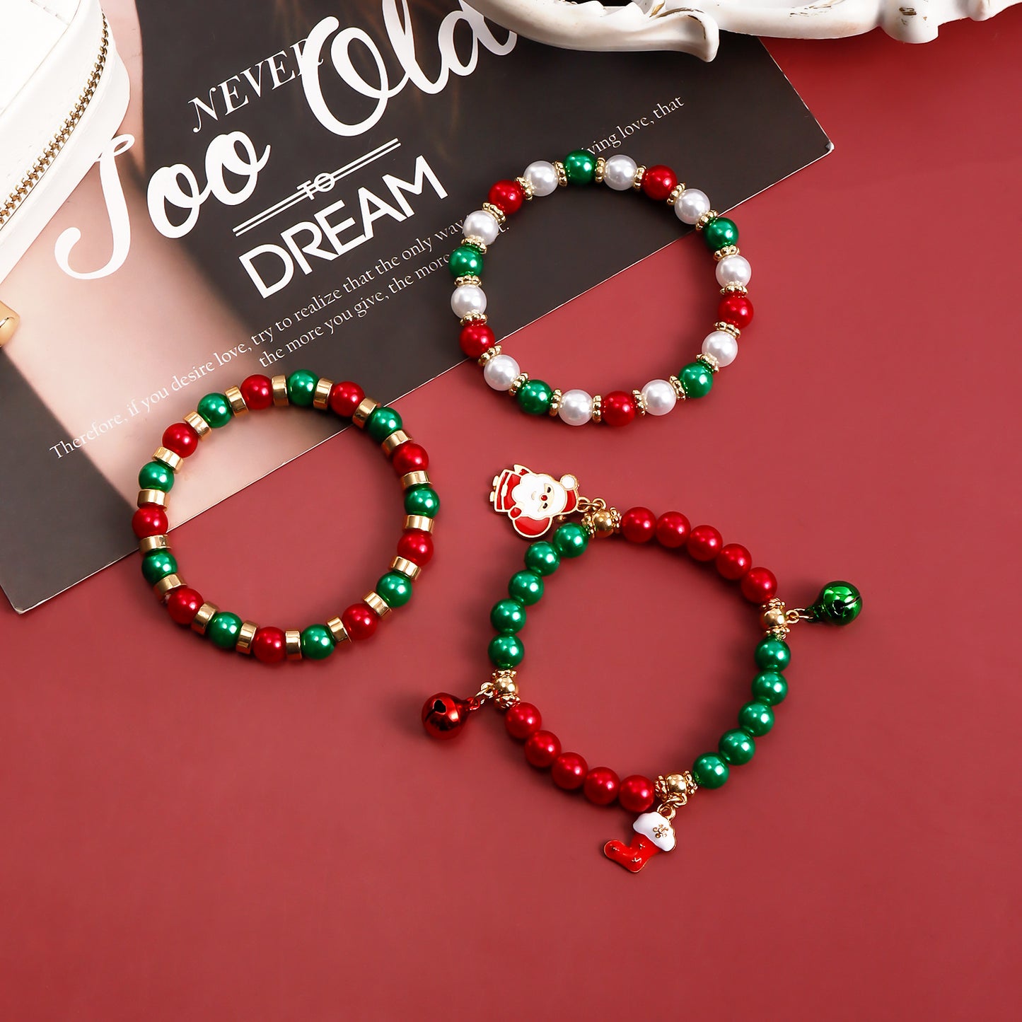 Geometric Acrylic Beaded Bracelet Set with Plated Finish for Christmas Holiday Gift