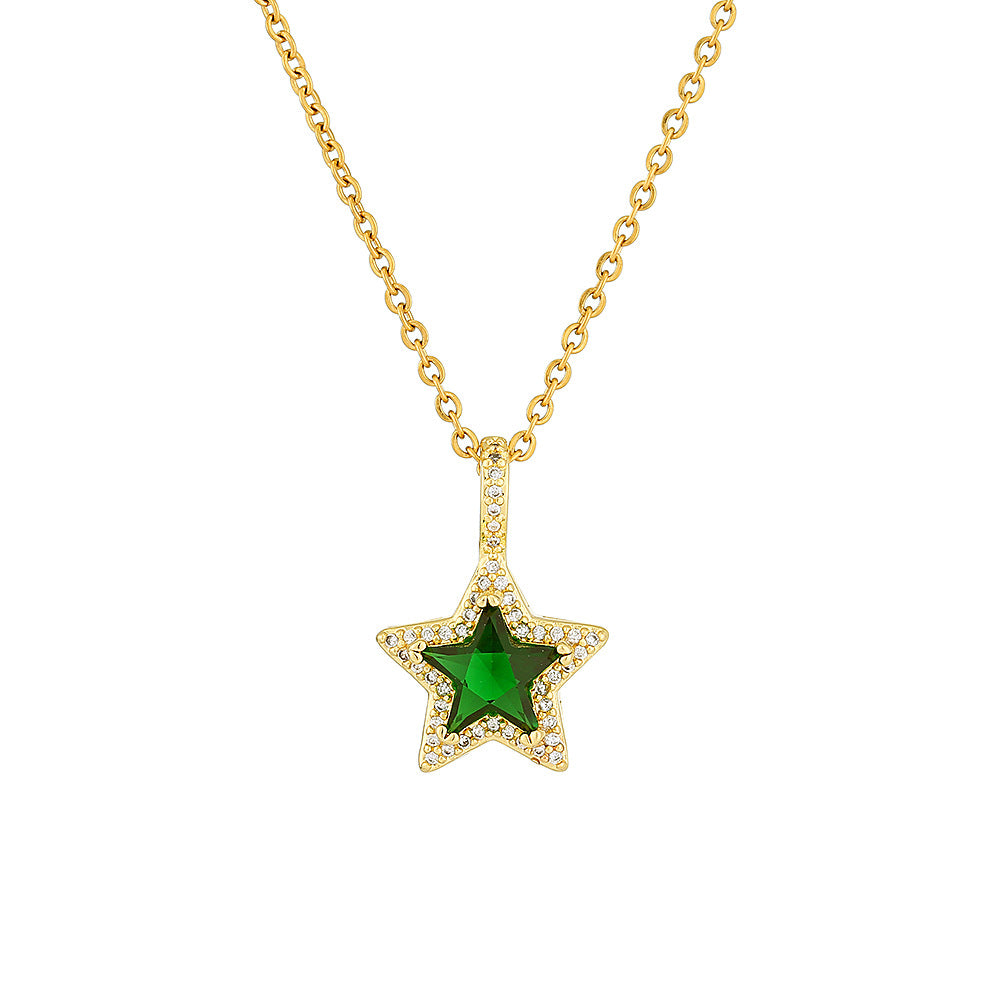 Elegante Collana Pendente Smeraldo Geometrico da Donna in Rame con Finitura Placcata, Collana a Catena Minimalista a Girocollo