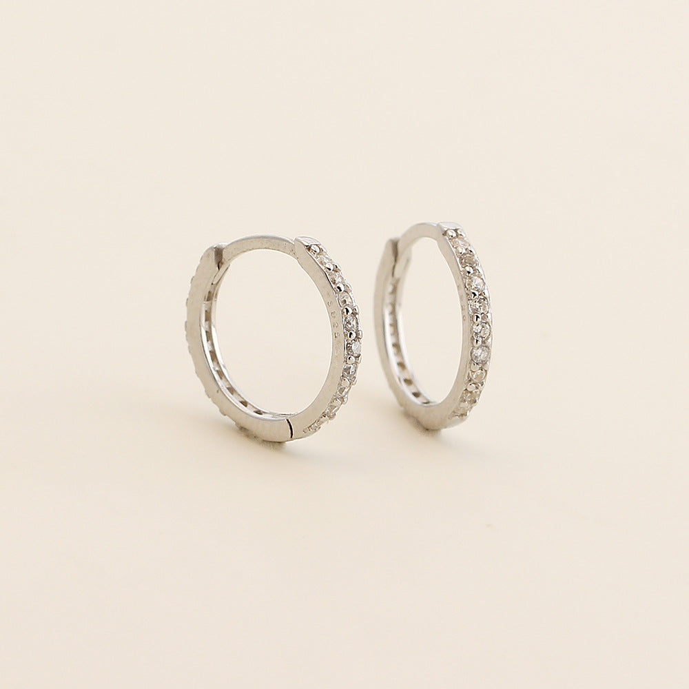Pendientes de aro de plata de ley 925 con diseño geométrico de estilo vintage con incrustaciones de diamantes de imitación para mujer