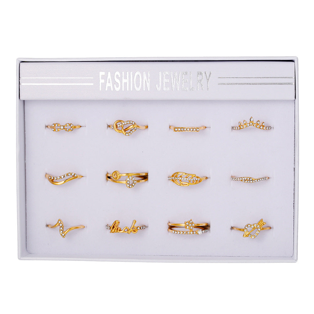 Geometric Alloy Plated Ring Set with Rhinestone and Pearl Floral Design for Women