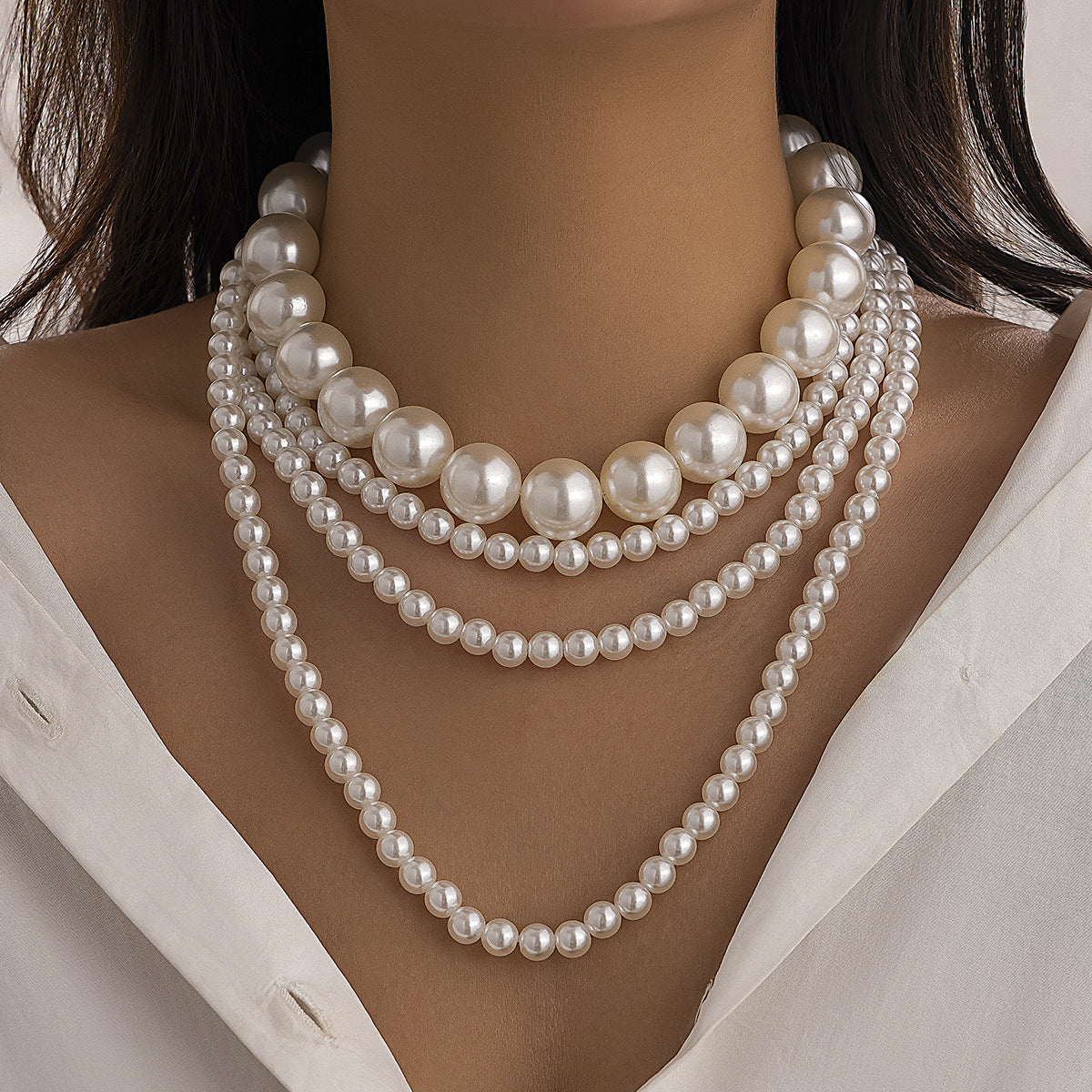 Luxury Elegant Multi-Layer Imitation Pearl Alloy Teardrop Pendant Necklace for Women