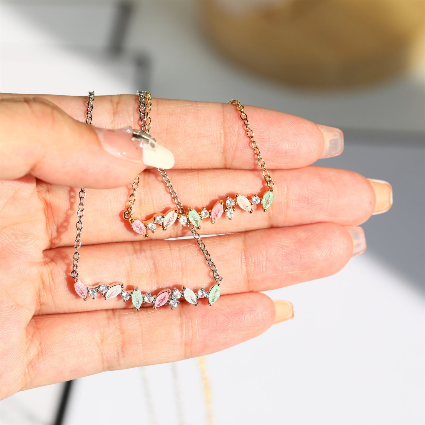 Minimalist Geometric Pendant Necklace for Women in Copper with Rhinestone Inlay and Plated Finish on O-Chain