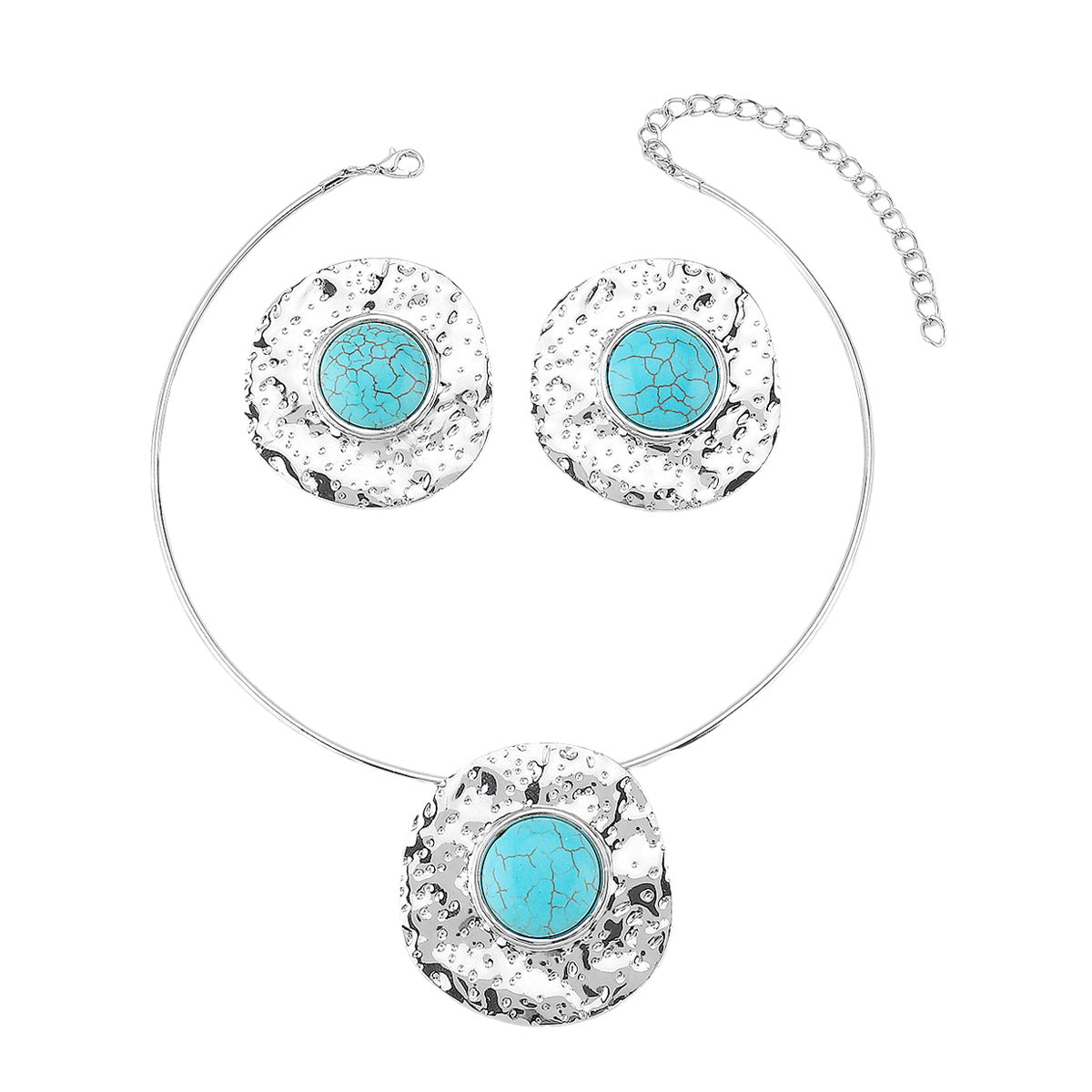 Set Collana con Pendente Turchese Geometrico Bohemien con Orecchini Gioielli in Ferro Galvanizzato
