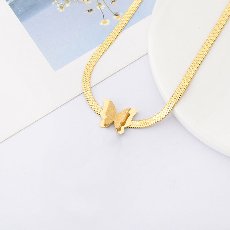 Minimalist Geometric Titanium Steel Snake Chain Necklace with Roman Numeral Pendant for Women