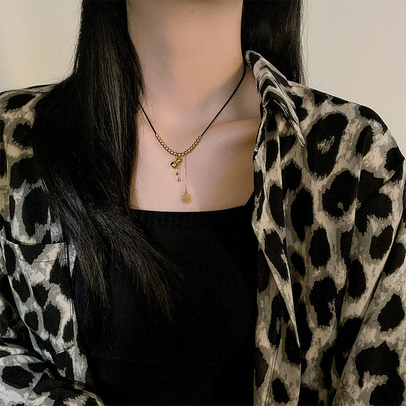 Minimalist Geometric Pendant Necklace with 'Fu' Character Design in Titanium Steel for Women and Men
