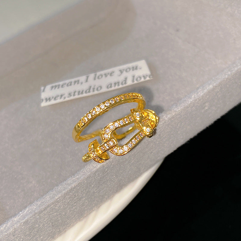 Minimalist Gold Plated Brass Geometric Star Ring with Cubic Zirconia Inlay Adjustable Open Design for Women and Men